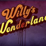 Willy's wonderland logo with blood splatter in the middle and two animatronics on either side.